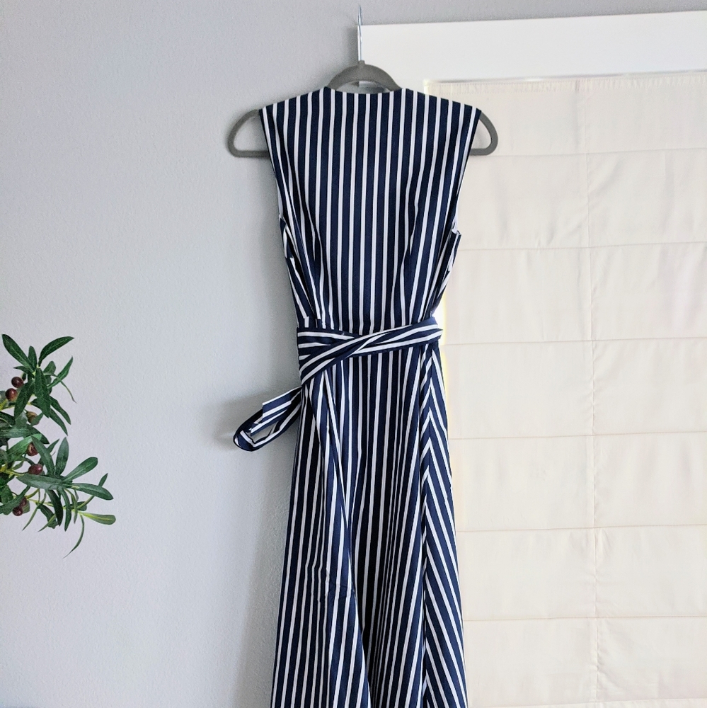 Draper James Miranda Navy Vertical Stripes Stretch Wrap Dress 4 NWT - Picture 6 of 6